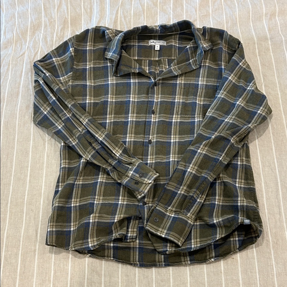 Peter Millar Olive & Navy Plaid Casual Button-Down Shirt